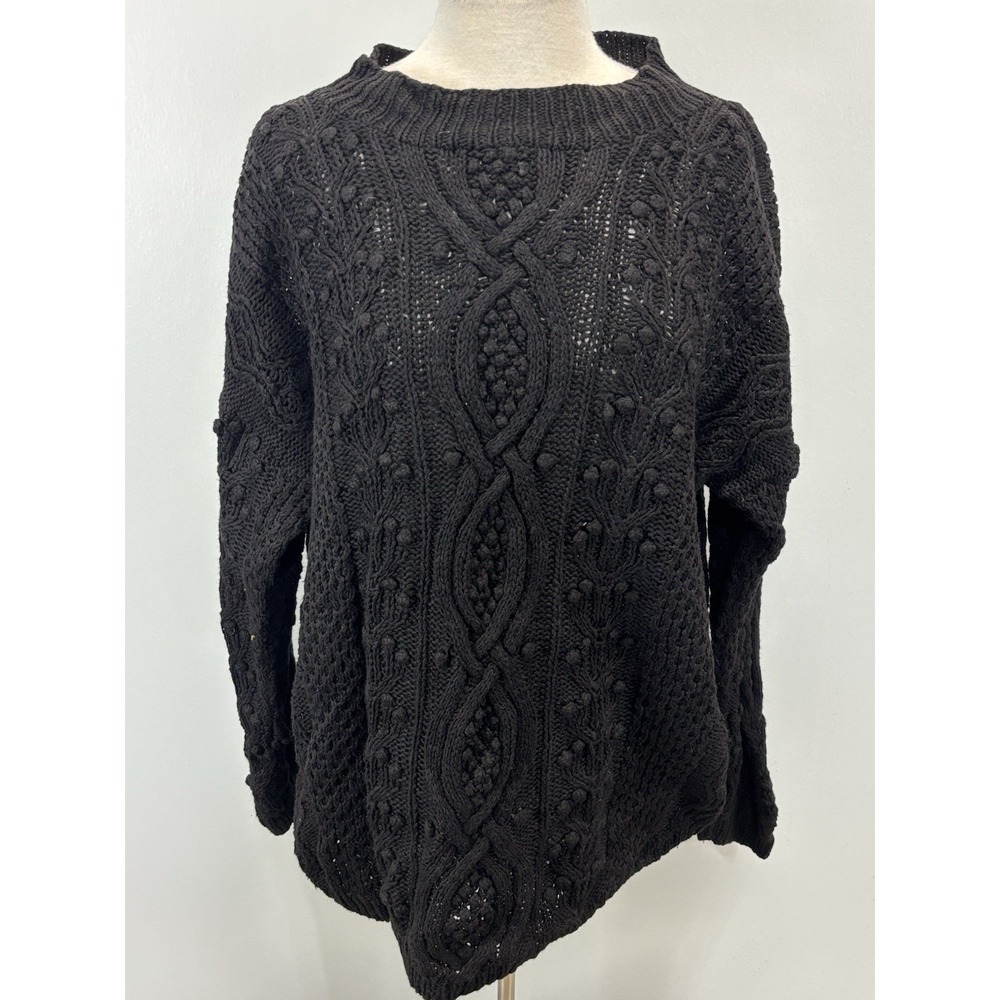 Vtg Express Tricot Fisherman Knit Sweater Sz Medium Women's Black Chunky 90s Y2K